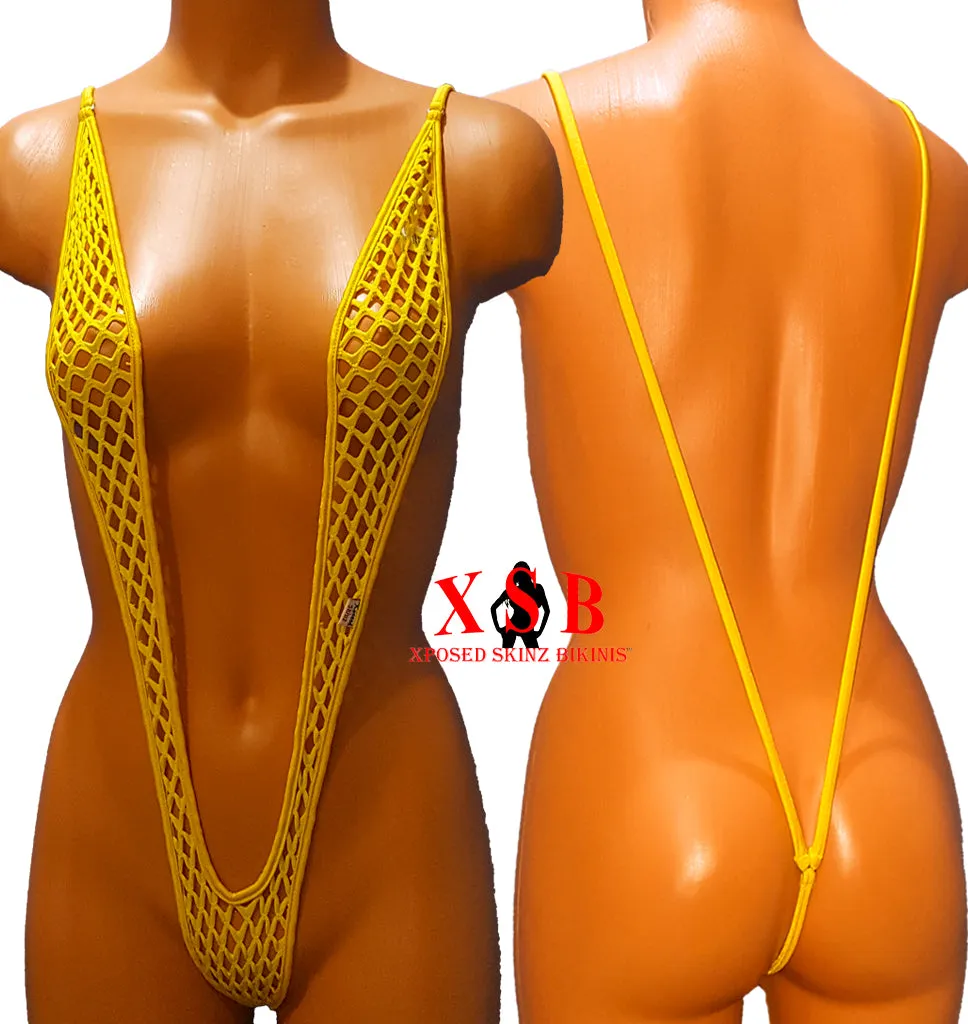 Xposed Skinz Bikinis Sexy x156 Sexy SlingShot Bikini Diamond Mesh - Yellow