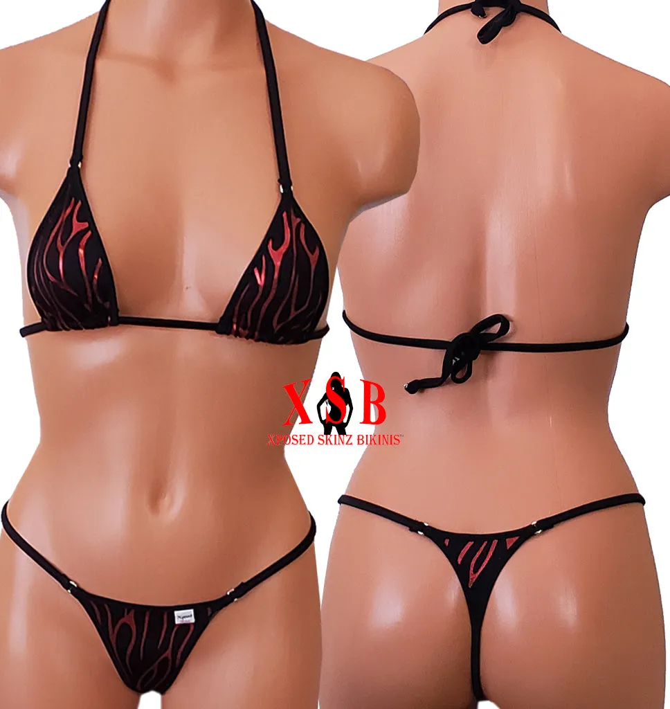 Xposed Skinz Bikinis x106 Hipster Metallic Fire Bikini Triangle Back - Red